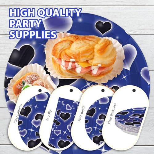 96Pcs Blue Black Heart Y2K Birthday Party Decoration, Serve 24 - Image 6