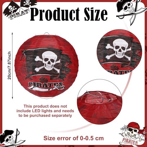 Panelee 12 Pcs Pirate Theme Paper Lanterns Birthday Party Decorations 8 Inch Hanging Round Paper Lanterns for Halloween Party Decorations Holiday Indoor Outdoor Ceiling Ornament Supplies - Image 2