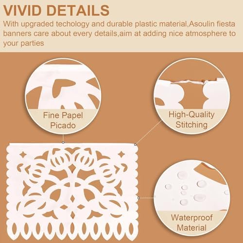 Asoulin 5 PCS White Papel Picado Banners, 90FT Mexican Party Decorations - Image 3