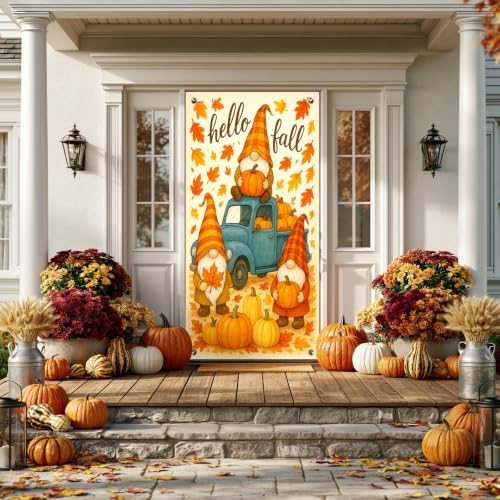 BlissYard Fall Door Cover Thanksgiving Decor Gnome Pumpkin Truck 35x71 Inch - Image 6