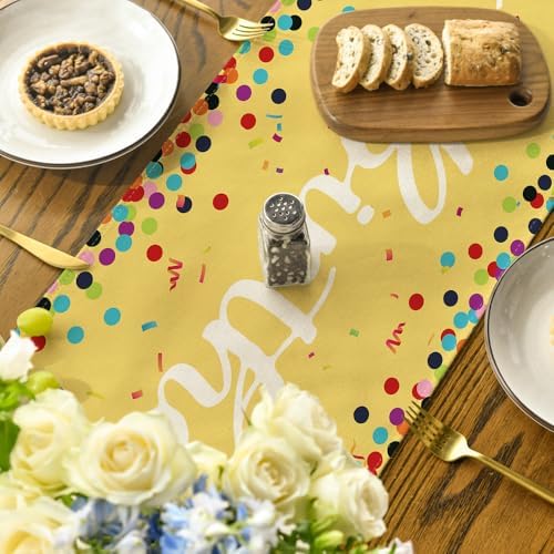 Artoid Mode Polka Dot Yellow Happy Birthday Table Runner, Seasonal Summer Kitchen Dining Table Decoration for Home Party Decor 13x72 Inch - Image 4