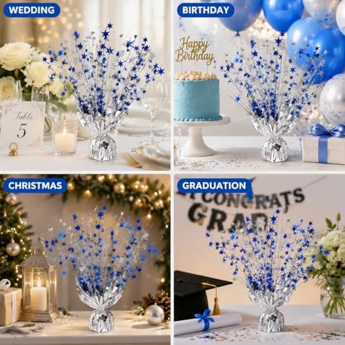 4 Pack Metallic Foil Spray Centerpiece Stars for Wedding, Birthday, Anniversary, Christmas Table Decor, Holiday Festival Baby Shower Graduation Mantle Party Decorations (Silver&Blue) - Image 5