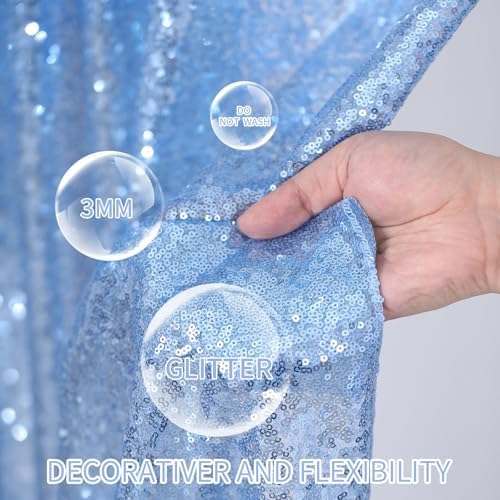 Baby Blue Sequin Backdrop Curtain 6x8FT Sparkly Blue Curtains for Wedding - Image 4