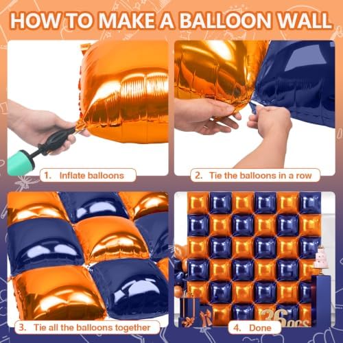 NISOCY 36PCS Navy Blue and Orange Square Foil Balloons Wall Backdrop - Image 4