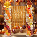2 Sets Fall Balloon Column Stand Kit 3.3 X 6.6 ft Fall Photo Backdrop With Chestnut Maple leaf Balloons Orange Burgundy Skin Balloon for Thanksgiving Autumn Birthday Parties by EYNDYN