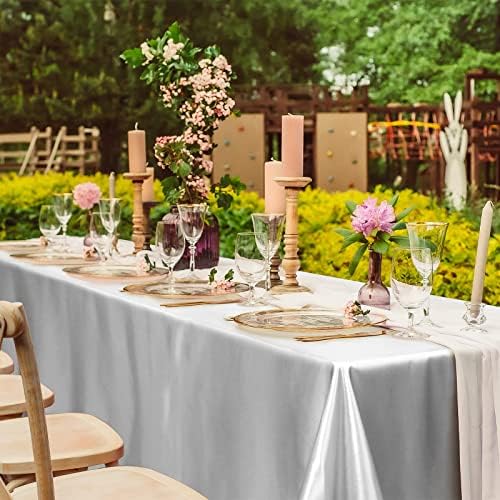 TURSTIN 4 Pack Silver Satin Tablecloth 102 x 58 Inch Overlay Table Cover - Image 6