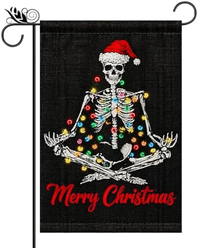 Merry Christmas Garden Flag Gothic Santa Hat Skeleton Outdoor Yard Decor by Unknown
