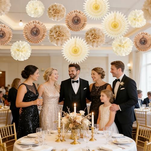 SUNBEAUTY Brown Party Decorations Boho Wedding Party Decor Brown Beige Tissue Pom Poms Paper Fans Hanging Neutral Women Birthday Party Decorations Bridal Shower Baby Shower Rustic Engagement Decor - Image 6