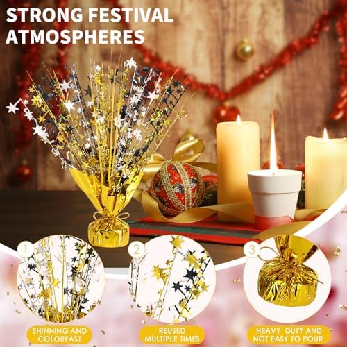 6 Pack Metallic Foil Spary Centerpieces for Tables, Gold Silver Black Centerpieces for Tables Decorations, Star Brust Table Centerpieces for Birthday Graduation Wedding Baby Shower Party - Image 3