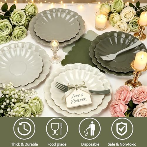 128Pcs Sage Green Paper Plates and Napkins Party Supplies Birthday,Wedding - Image 5