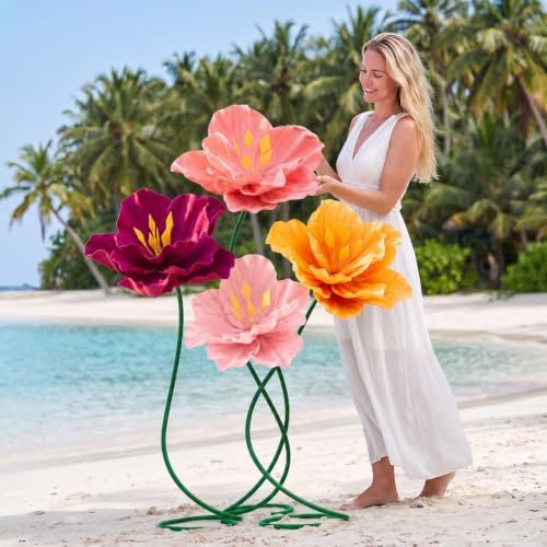 4 Pack 5 ft Giant Artificial Hibiscus Flowers Big Paper Flowers - Image 5
