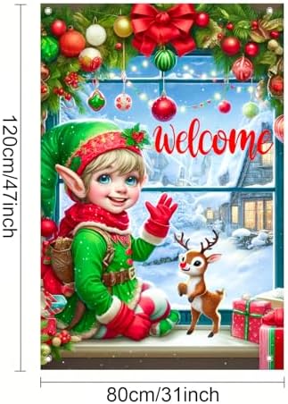 BlissYard Elf Reindeer Christmas Window Banner Fabric 31x47 Inch - Image 3