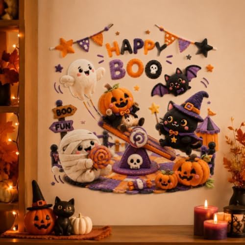 1 Sheet Halloween Wall Sticker Funny Cute Ghost Pumpkin Bat Cat Wall Decal Self Adhesive Happy Boo Living Room Classroom Party Decoration Lndoor Living Room Bedroom Wall Decoration Supplies - Image 4
