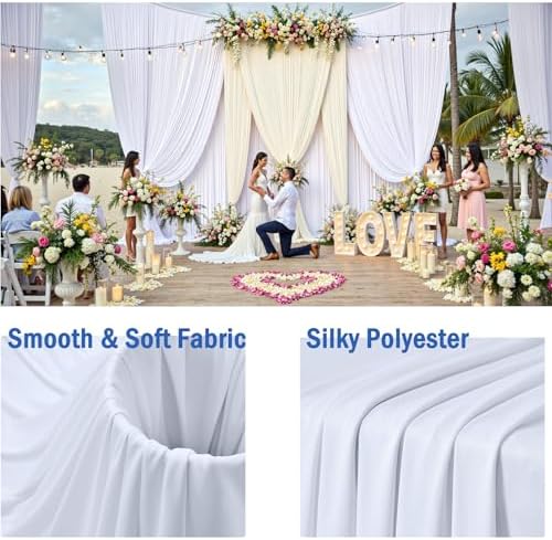 40ftx10ft Wrinkle Free White Backdrop Curtains for Party Background, 8 Panels 5x10ft Silky Polyester Photo Backdrop Drapes Back Drop Cloth for Wedding Birthday Photography Bridal Baby Shower Decor - Image 5