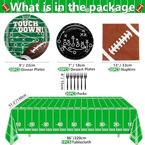 Football Party Supplies for 20 Guests, Disposable Tableware Set includes Formation Tactics Plates, Napkins, Football Field Tablecloth for Game Day Touchdown Tailgate Party Kids Birthday Party - Image 2