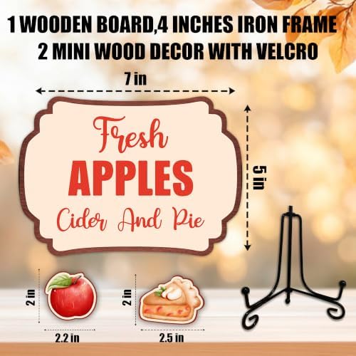 Fall Table Sign 5x7 Inch Seasonal Autumn Decor, Rustic Party Centerpiece with Metal Stand & 2 DIY Stickable Wood Decor, Fresh Apples Cider And Pie Table Decoration for Home & Party Display - B02 - Image 2