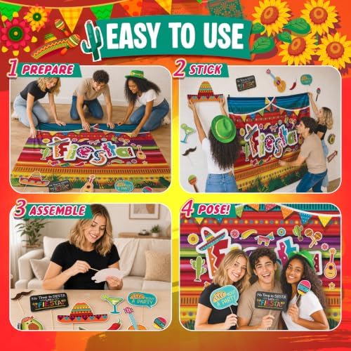Fiesta Theme Photography Backdrop & Studio Props Kit, Cinco De Mayo Party Decorations, Mexican Photo Booth Background for Pictures, Summer Pool Mexicana Birthday Party Supplies - Image 4
