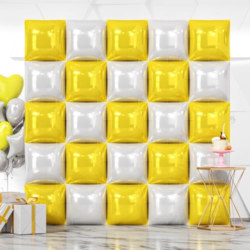 NISOCY 25PCS Yellow White Square Foil Balloons Wall Backdrop by NISOCY