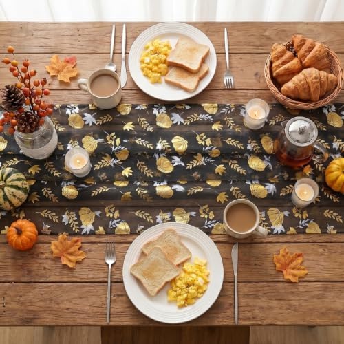 Artoid Mode Fall Gauze Table Runner 120 Inch, Metallic Foil Leaves - Image 4