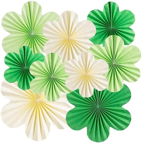 SUNBEAUTY Green Paper Flowers Decorations for Wall, Spring Summer Paper Fans Decor, Classroom Decor Paper Floral Backdrop Paper Flowers Decoration Hanging Paper Fans Green Flower Wall Decor, Set of 9 by SUNBEAUTY