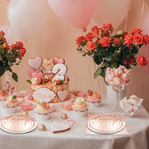 40PCS Rose Gold Happy Birthday Party Decorations , Rose Gold Diamond Theme Party Supplies Happy Birthday Tableware Includes Plates and Napkins for Women Girls‘13th 16th 18th 21st 30th - Image 5