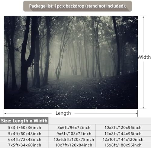 Vintage Dark Misty Forest Backdrop for Halloween Party Spooky Gothic Horror Theme Movies Foggy Woods Dirt Path Trees Background Photography Studio Photo Booth Props 12x10ft - Image 2