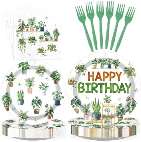 96 Pcs Greenery Plants Birthday Party Decorations, Serves 24 by Greencian