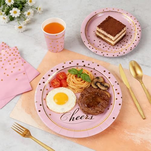 168Pcs Pink and Gold Paper Plates and Napkins Party Supplies for 24 Guest - Image 2