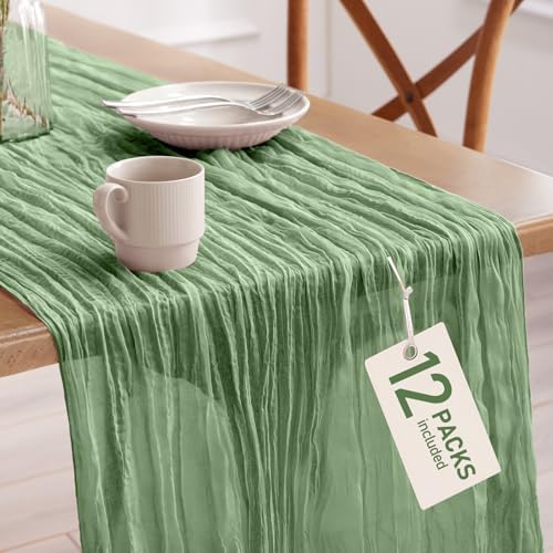 Pureegg 12 Pack Cheesecloth Table Runner 120 Inch Sage Green by Pureegg