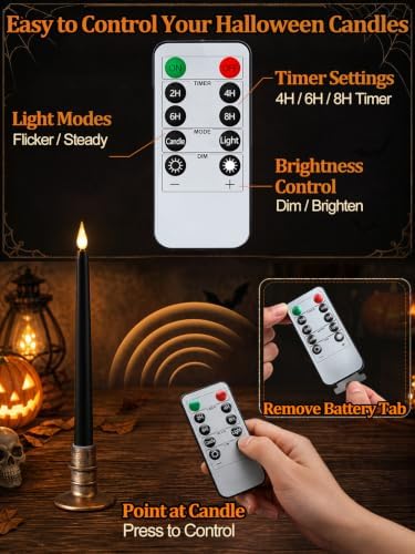 Alphatool 12 Pcs Halloween Black LED Flameless Candles with Remote, Bases - Image 3