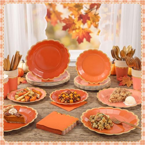 Mimorou 338 Pcs Fall Orange Plates and Napkins Party Supplies Serve 48 - Image 5