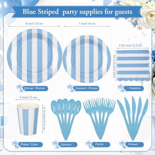 Mimorou 175 Pcs Light Blue and White Striped Party Tableware for 25 - Image 3