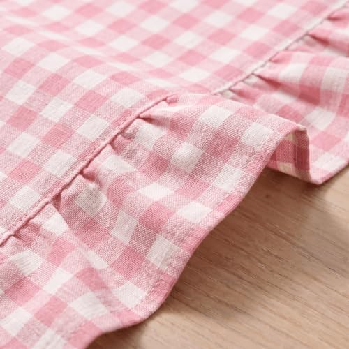 Artoid Mode Pink Farmhouse Plaid Gingham Ruffle Table Runner, Seasonal Scalloped Spring Kitchen Dining Table Decoration for Home Party Decor 13x72 Inch - Image 5