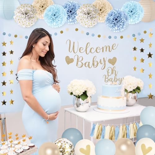 Amandir Dusty Blue Baby Shower Decorations for Boy Welcome Baby Banner - Image 5