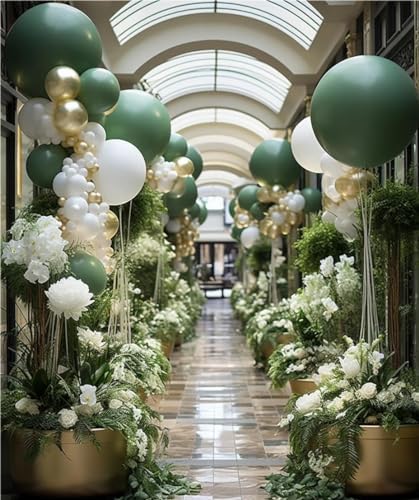 MEBAY Sage Green White Gold Balloon Garland Arch Kit, 146Pcs Latex Balloons Different Sizes 18 12 10 5 Inch for Birthday Baby Shower Gender Reveal Wedding Party Decoration - Image 3