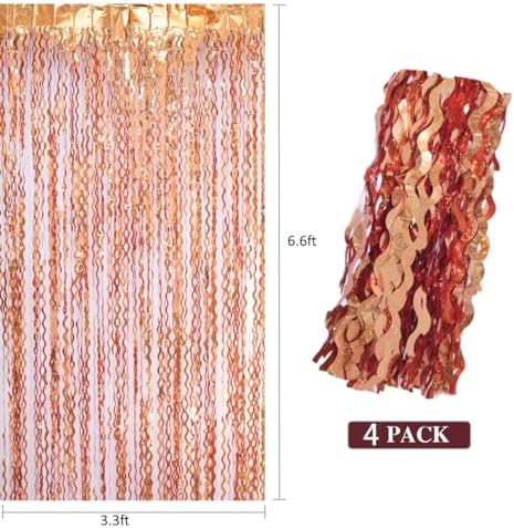 4 Pack 3.3x6.6ft Wavy Orange Foil Fringe Backdrop Curtains -Tinsel Streamers Metallic Foil Fringe Backdrop Door for Halloween, Graduation,Baby Shower,Gender Reveal - Image 5