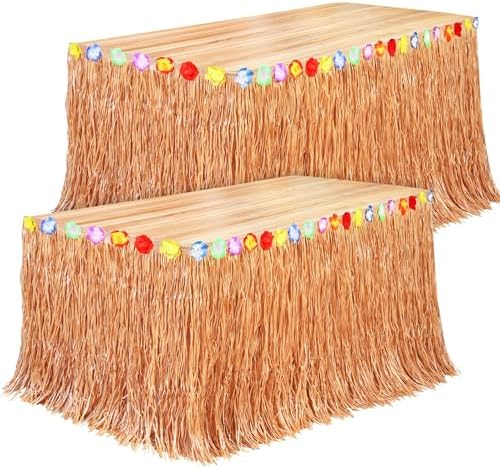 Fovths 2Pcs Luau Grass Table Skirt, Reddish Golden Brown, 9 Ft x 29.5 in by Fovths
