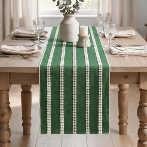 Artoid Mode Green Farmhouse Dashed Stripe Table Runner, Seasonal Holiday Christmas Boho Rustic Kitchen Dining Table Decoration for Home Party Decor 12x120 Inch - Image 2