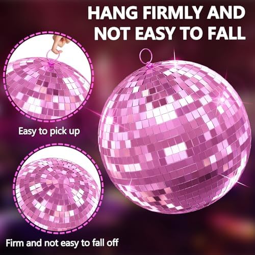 Pink Disco Ball, 12/16/20 inch Hanging Mirror Ball for Party Decorations, Disco Balls for Wedding, Events, Home Decor, Christmas Party, Dance Floor and Celebrations - Image 3