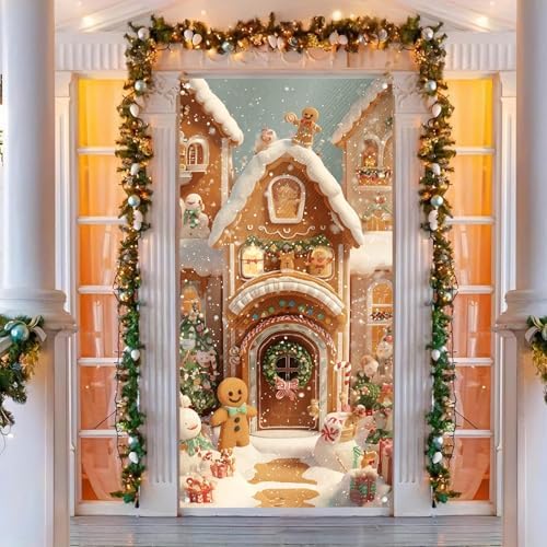 BlissYard Christmas Door Cover Gingerbread Figure 35x71 Inch Polyester - Image 7