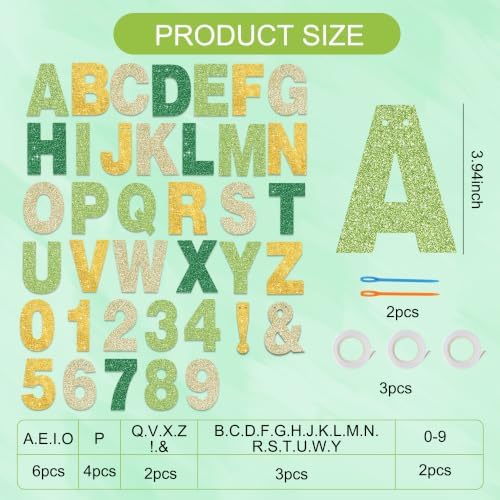 BEISHIDA 116 PCS A-Z DIY Letter Banner Kit Make Your Own Banner Including 111 Letters and Numbers 3 Rope and 2 Threading Device,Customized for Birthday Graduation Wedding Decor Glitter Green Gold - Image 5