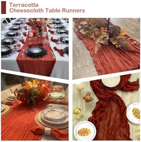 12 Pack Cheesecloth Table Runner, 35x120 Inch Terracotta Table Runners Rustic Burnt Orange Cheese Cloth Boho Gauze Semi-Sheer Runner for Wedding Baby Shower Christmas Home Decor - Image 5