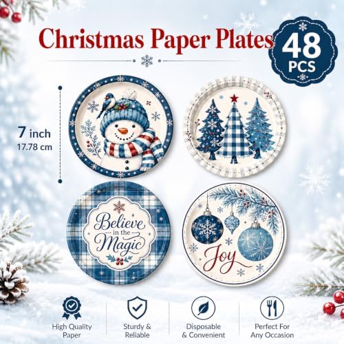 Christmas Paper Plates, 48PCS 7 Inch Holiday Party Plates for Gatherings - Image 2