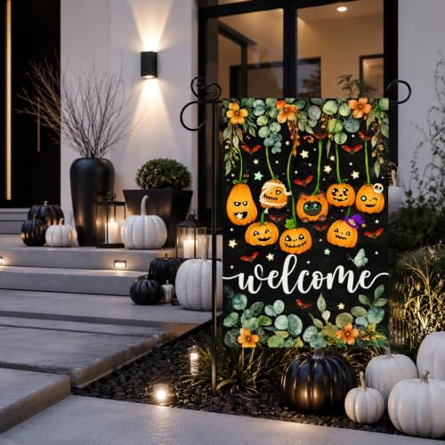 Halloween Garden Flag Welcome Pumpkin Black Cat Farmhouse Outdoor Decor - Image 6