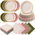Zhehao 150 Pcs Sage Green Dusty Pink Paper Plates Napkins Serves 50 by Zhehao