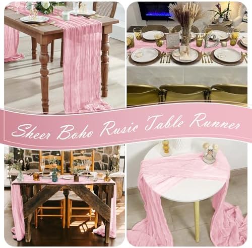 30 Pack Light Pink Cheesecloth Table Runner 17 x 108 inch Cheese Cloth Table Runners 9ft Pink Table Runner Rustic Romantic Sheer Gauze Runner for Wedding Party Baby Shower Table Decoration - Image 7
