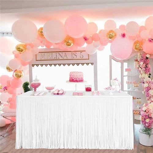 6 PCS White Metallic Foil Fringe Tinsel Table Skirts 9 Feet x 29.5 Inch - Image 6