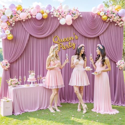 10 Panels Dusty Pink Backdrop Curtain for Wedding Parties Wrinkle Free Pink Photo Curtains Backdrop Drapes Fabric Decoration for Birthday Party Baby Shower 50ft(W) x 10ft(H) - Image 4
