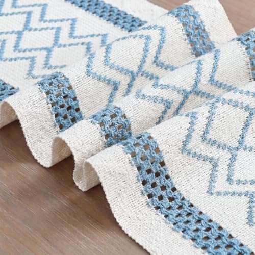 Artoid Mode Sky Blue Stripe Diamond Woven Table Runner 12x72 Inch - Image 6