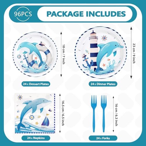 Grencian 96Pcs Dolphin Funny Ocean Dolphin Nautical Party Decorations - Image 5
